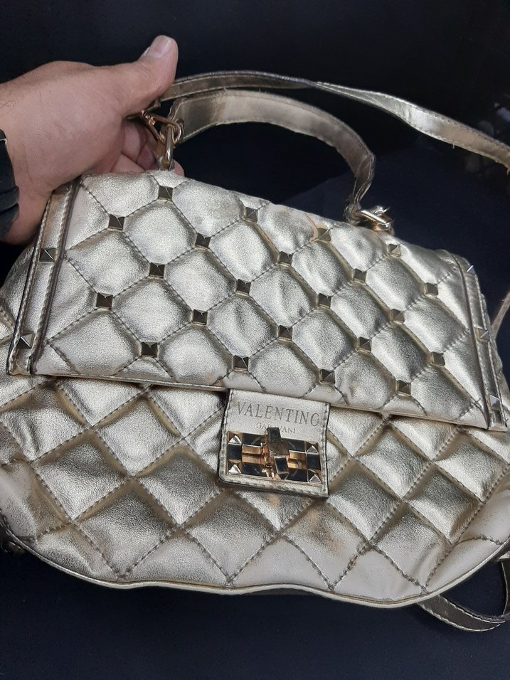 Altın Renkli Deri Kadın Çanta - Görsel 2