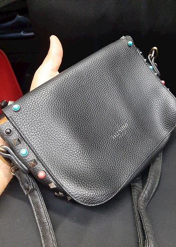 Renkli Nakışlı Siyah Deri Rock Punk Çanta - Görsel 6