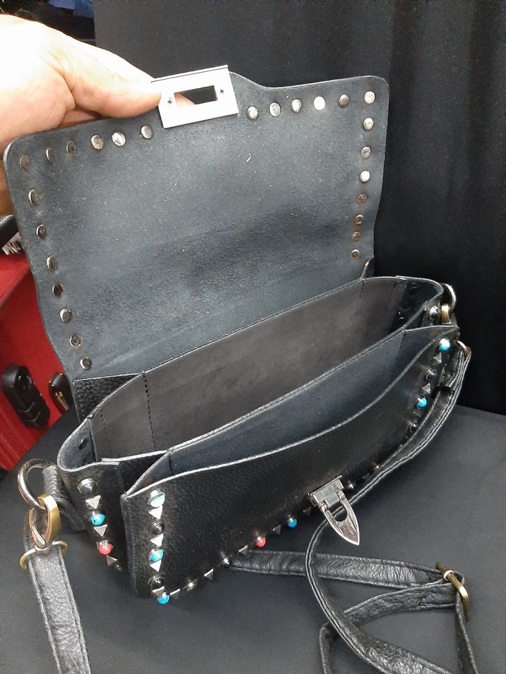 Renkli Nakışlı Siyah Deri Rock Punk Çanta - Görsel 4