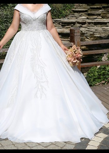 Klasik Beyaz Straplez taş işlemeli Prenses Gelinlik (44/46) - Görsel 2