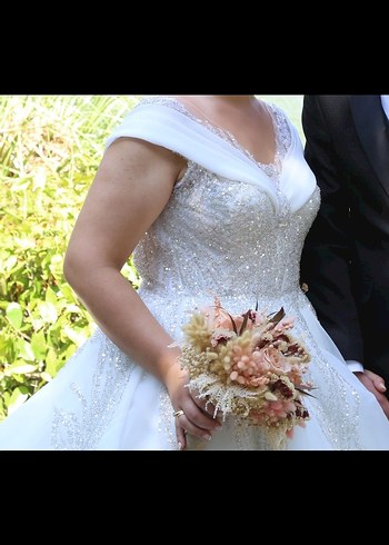 Klasik Beyaz Straplez taş işlemeli Prenses Gelinlik (44/46) - Görsel 4