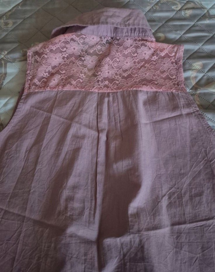 Pembe Tül Detaylı Düğmeli Kolsuz Gömlek - Görsel 4