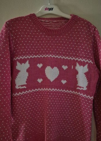 Pembe Nakışlı Kadın Triko Kazak - Görsel 2