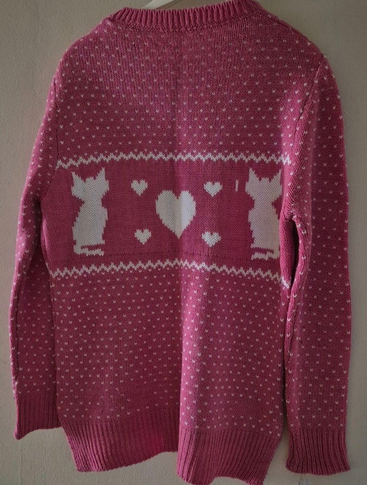 Pembe Nakışlı Kadın Triko Kazak - Görsel 4