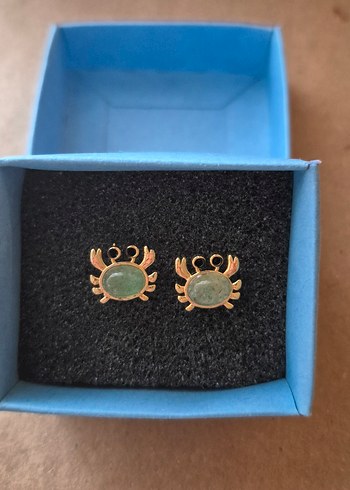 Gerçek Yeşim Doğal Taş Turkuaz Mini Yengeç Figürlü Küpe - Görsel 2