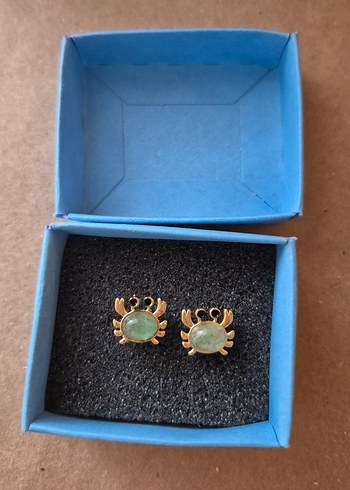 Gerçek Yeşim Doğal Taş Turkuaz Mini Yengeç Figürlü Küpe - Görsel 3