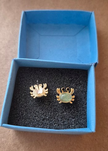 Gerçek Yeşim Doğal Taş Turkuaz Mini Yengeç Figürlü Küpe - Görsel 4