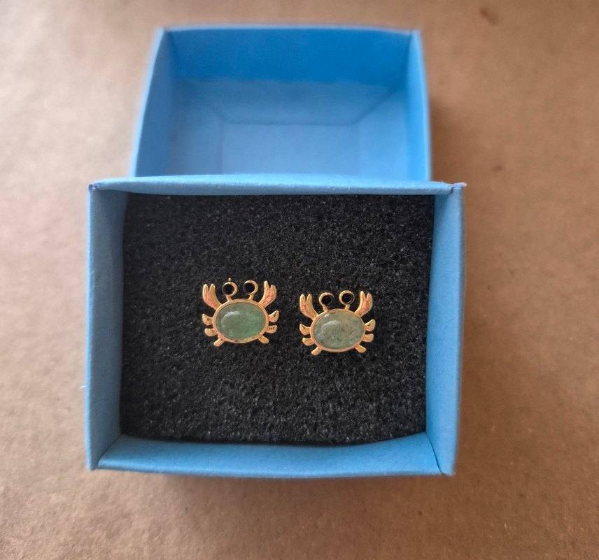 Gerçek Yeşim Doğal Taş Turkuaz Mini Yengeç Figürlü Küpe - Görsel 2