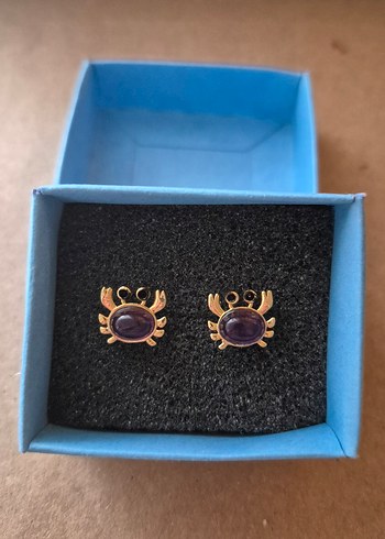 Gerçek Ametist Doğal Taş Mor Minik Yengeç Kadın Küpe - Görsel 2