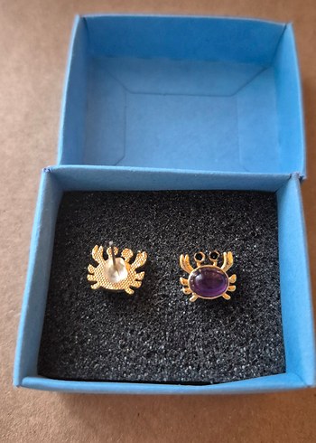 Gerçek Ametist Doğal Taş Mor Minik Yengeç Kadın Küpe - Görsel 4