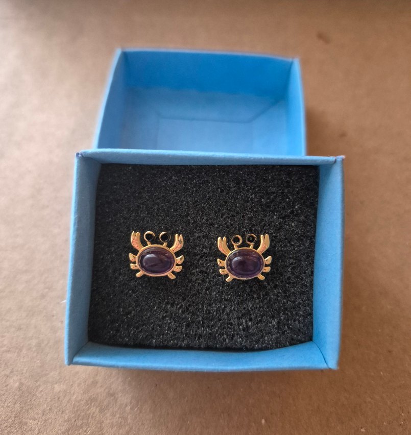 Gerçek Ametist Doğal Taş Mor Minik Yengeç Kadın Küpe - Görsel 2