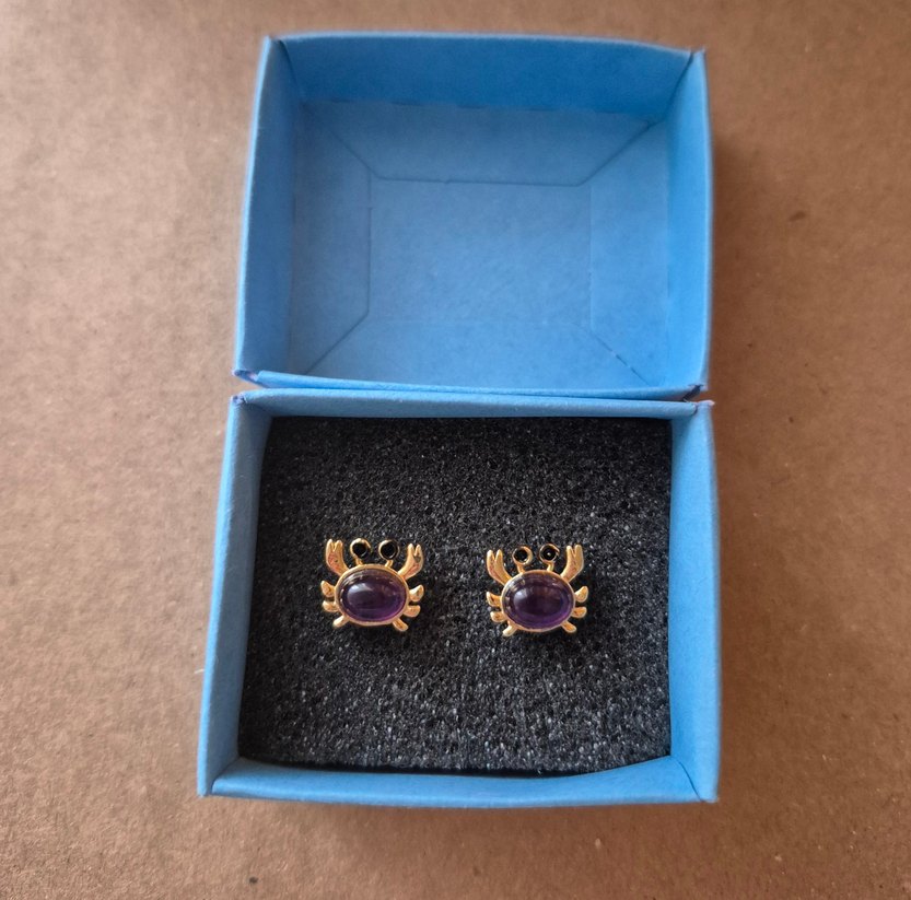 Gerçek Ametist Doğal Taş Mor Minik Yengeç Kadın Küpe - Görsel 3