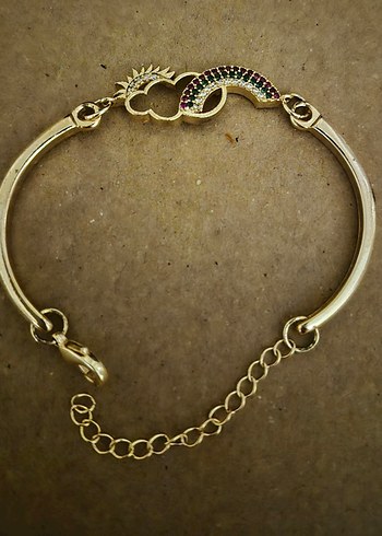 Renkli Taşlı Zincir Detaylı Altın Rengi Bileklik - Görsel 2