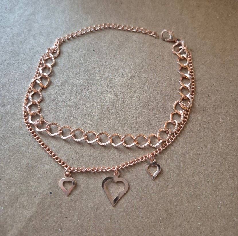 Altın Renkli Kalp Detaylı Zincir Halhal - Görsel 2