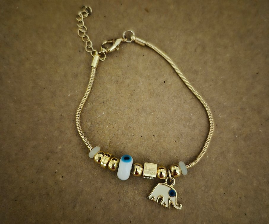 Altın Renk Boncuklu Fil Figürlü Bileklik - Görsel 2