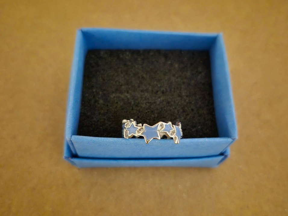 Mavi Zincir Detaylı Yıldız Desenli Kadın Yüzük - Görsel 4