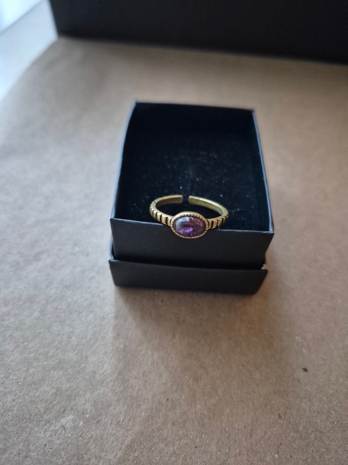 Doğaltaş Ametist Taşı Mor Gotik Kadın Yüzük - Görsel 3