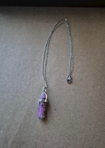 Doğaltaş Kunzit Taşı Mor Gri Zincirli Bohem Midi Kolye - Görsel 4