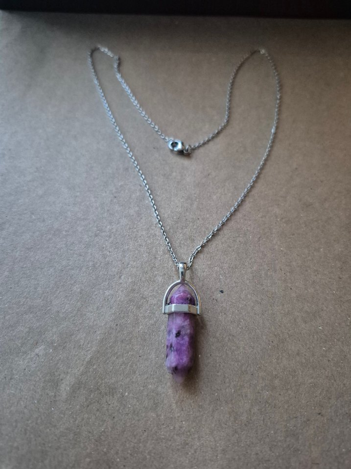 Doğaltaş Kunzit Taşı Mor Gri Zincirli Bohem Midi Kolye - Görsel 2