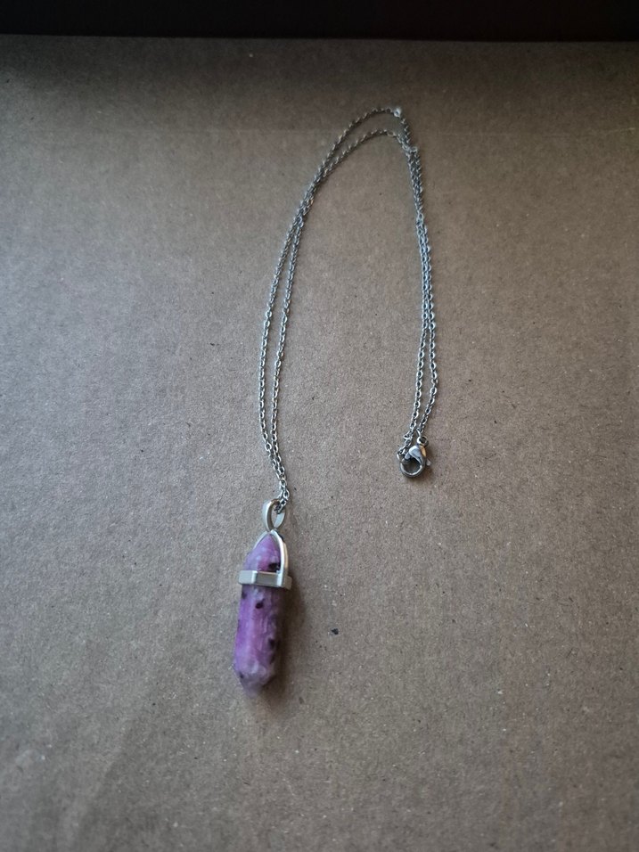 Doğaltaş Kunzit Taşı Mor Gri Zincirli Bohem Midi Kolye - Görsel 4