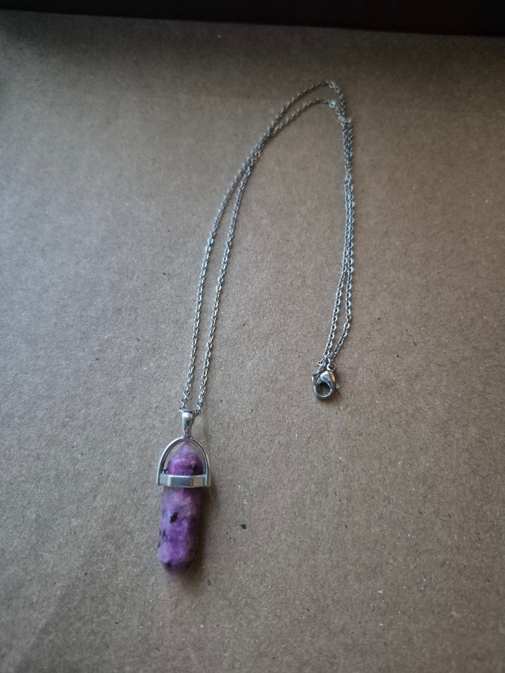 Doğaltaş Kunzit Taşı Mor Gri Zincirli Bohem Midi Kolye - Görsel 3