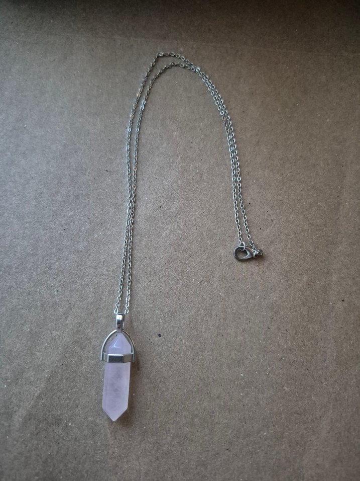 Doğaltaş Gül Kuvars Gri Zincir Detaylı Bohem Kadın Kolye - Görsel 3