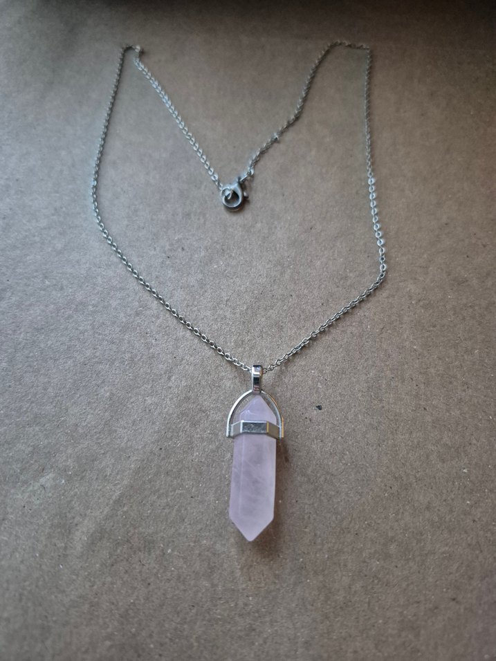 Doğaltaş Gül Kuvars Gri Zincir Detaylı Bohem Kadın Kolye - Görsel 2