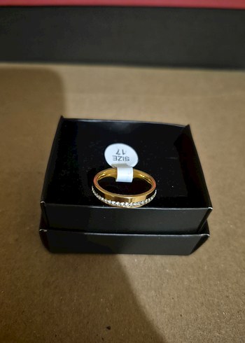 2'li Altın ve Gümüş Renkli Taşlı Kadın Yüzükleri 17 Sıze - Görsel 4