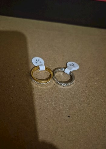 2'li Altın ve Gümüş Renkli Taşlı Kadın Yüzükleri 17 Sıze - Görsel 6