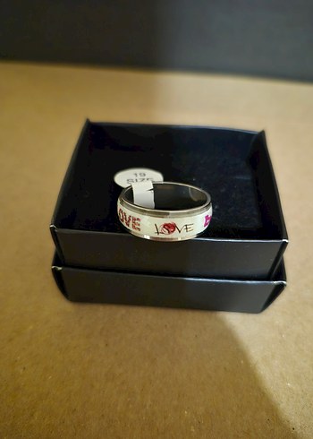 2'li Beyaz Renkli Yazılı Kalpli Kadın Yüzük Seti 19 Sıze - Görsel 3