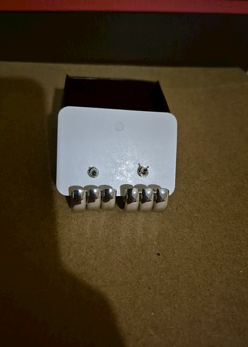 Gri Renkli Mini Tokalı Küpe Seti - Görsel 2