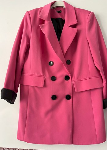 Düğmeli Pembe Kadın Blazer Ceket - Görsel 2
