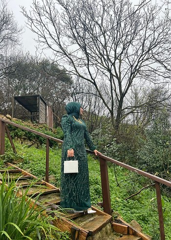 Uzun Yeşil Bohem Kadın Abiye Elbise - Görsel 2