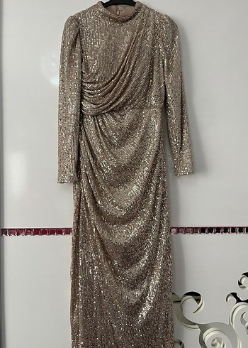 Altın Renkli Uzun Kollu Henna Elbise - Görsel 4