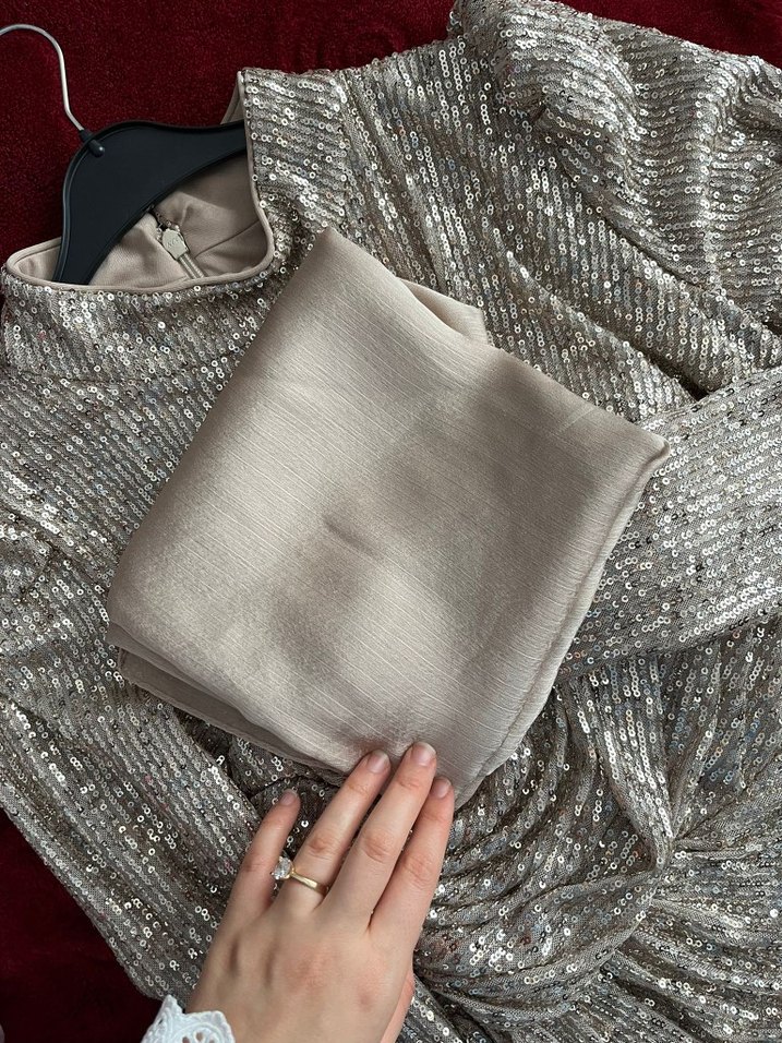 Altın Renkli Uzun Kollu Henna Elbise - Görsel 3