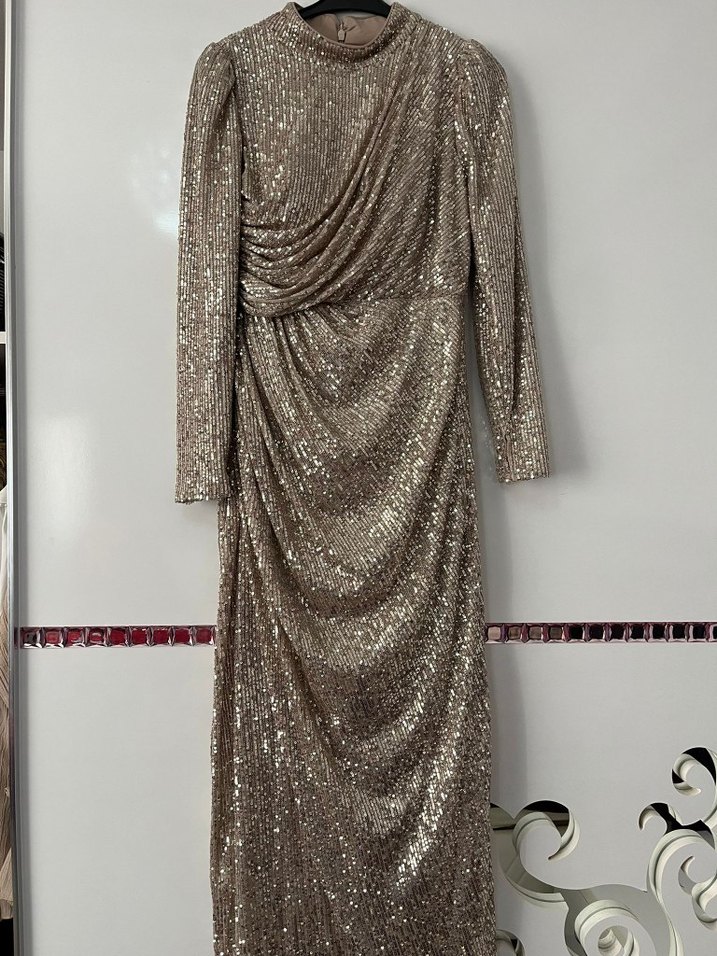 Altın Renkli Uzun Kollu Henna Elbise - Görsel 4