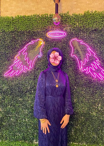 Uzun lacivert Bağlamalı Yüksek Yakalı Kadın Elbise - Görsel 2