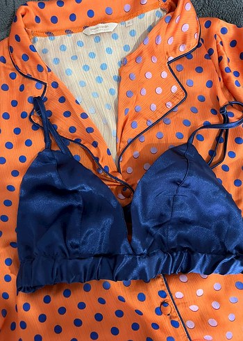 Turuncu Puantiyeli Mini Kadın Pijama Takımı - Görsel 3