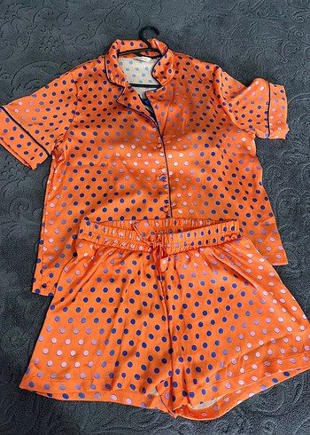 Turuncu Puantiyeli Mini Kadın Pijama Takımı - Görsel 4