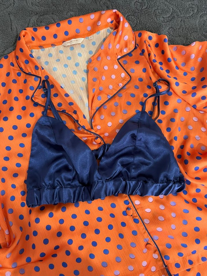 Turuncu Puantiyeli Mini Kadın Pijama Takımı - Görsel 2