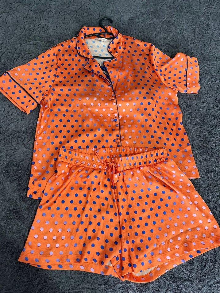 Turuncu Puantiyeli Mini Kadın Pijama Takımı - Görsel 4