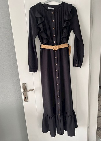 Kadın Siyah Uzun Fırfırlı Elbise - Görsel 3