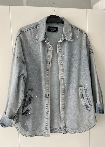 Gri Düğmeli Kadın Denim Ceket - Görsel 2