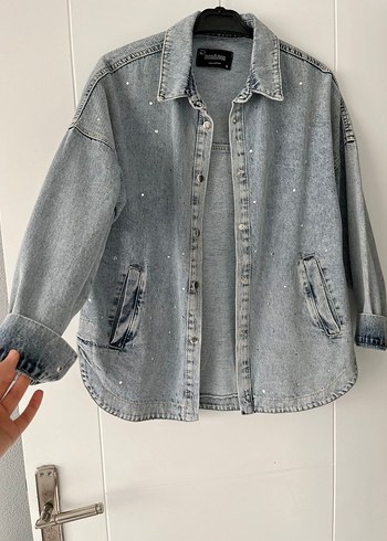 Gri Düğmeli Kadın Denim Ceket - Görsel 3