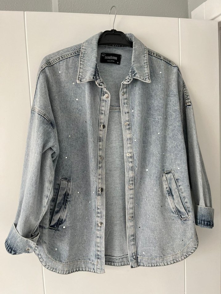 Gri Düğmeli Kadın Denim Ceket - Görsel 2