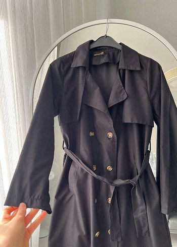 Siyah Kadın Uzun Trench Coat - Görsel 2