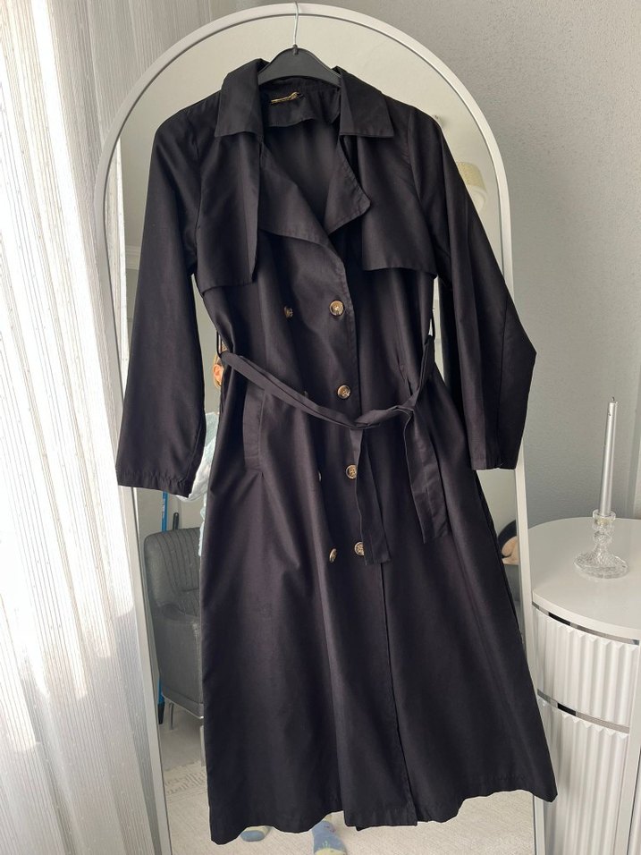 Siyah Kadın Uzun Trench Coat - Görsel 3