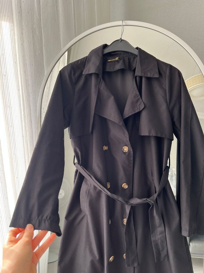 Siyah Kadın Uzun Trench Coat - Görsel 2