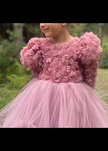 Pembe Çiçekli Kız Çocuk Elbisesi - Görsel 3