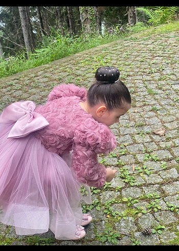 Pembe Çiçekli Kız Çocuk Elbisesi - Görsel 2